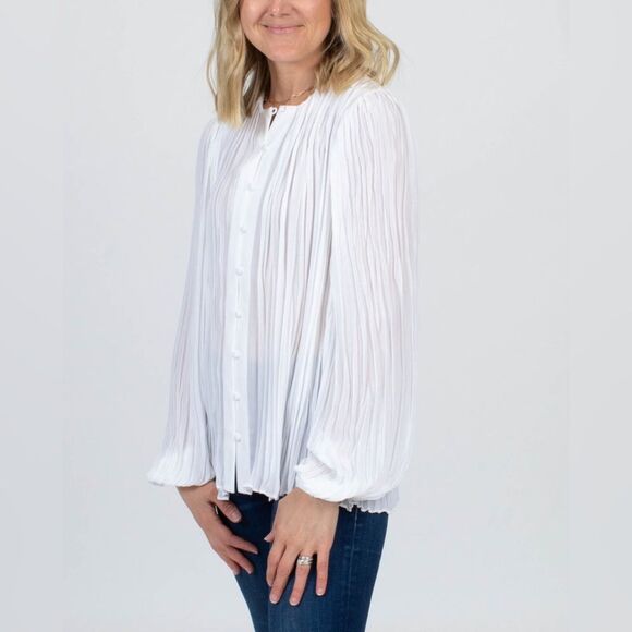 Alexis Fully Pleated Crepe Blouse Oversized Size Small White Long Sleeve Top - Picture 1 of 10
